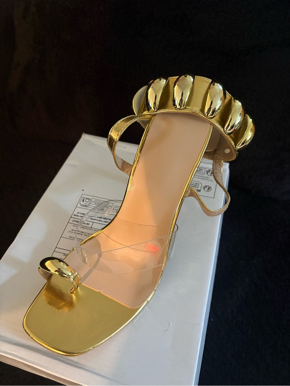 SHEIN Gold Metallic Decorative Strap Open-Toe Heeled Sandal